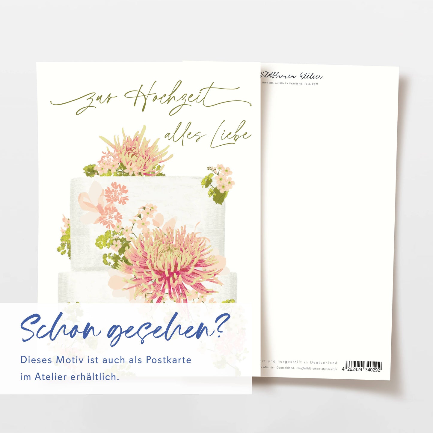 Wildblumenatelier Klappkarte 'zur Hochzeit alles Liebe' Torte mit Blumen