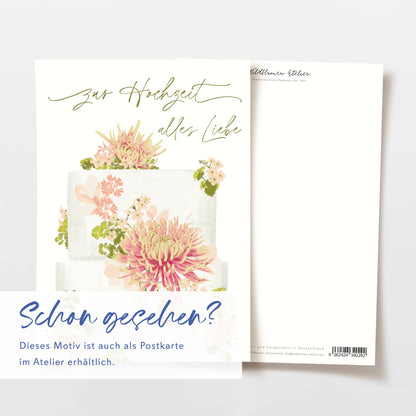 Wildblumenatelier Klappkarte 'zur Hochzeit alles Liebe' Torte mit Blumen