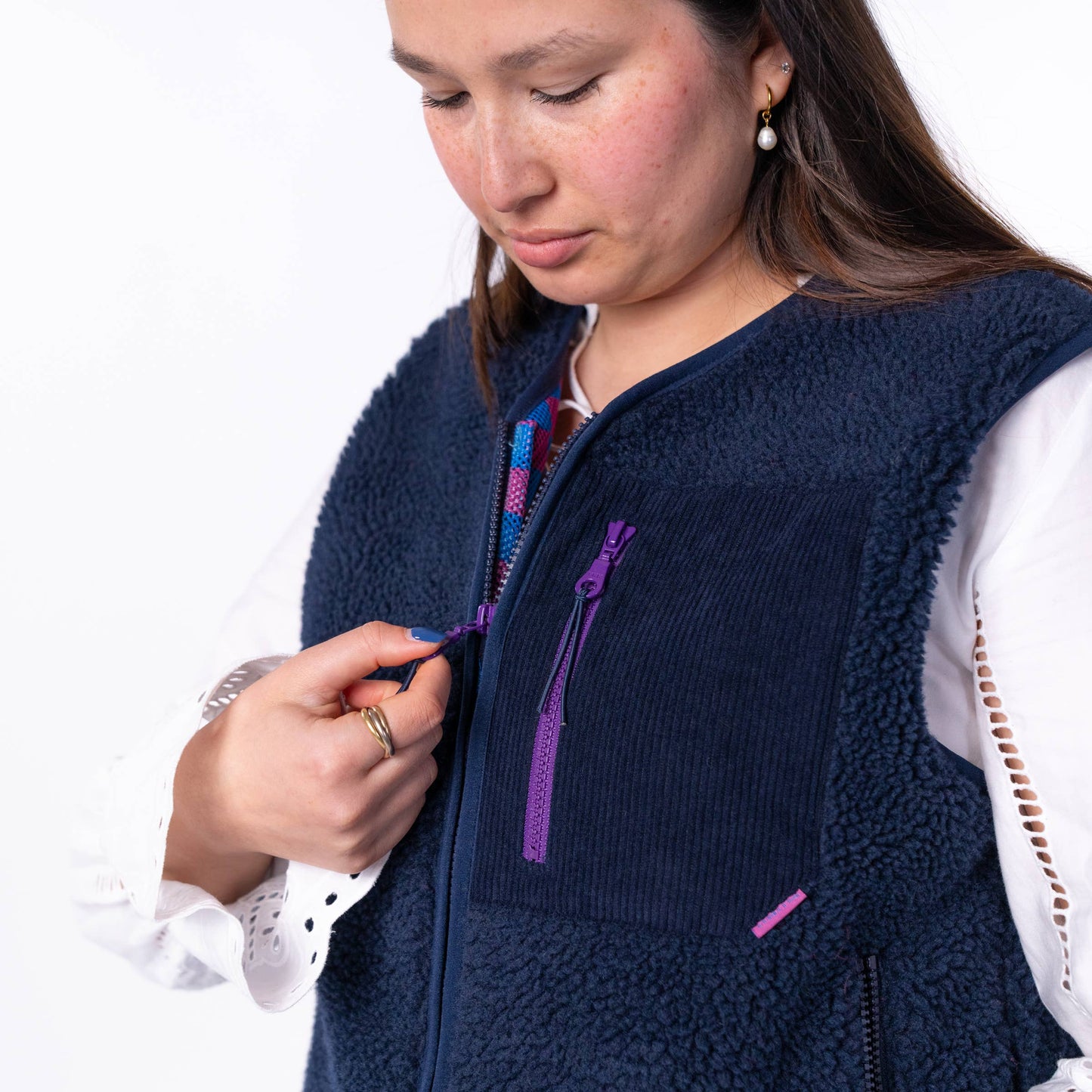 BillyBelt Ärmellose Damen-Sherpa-Weste mit Reißverschluss Marine