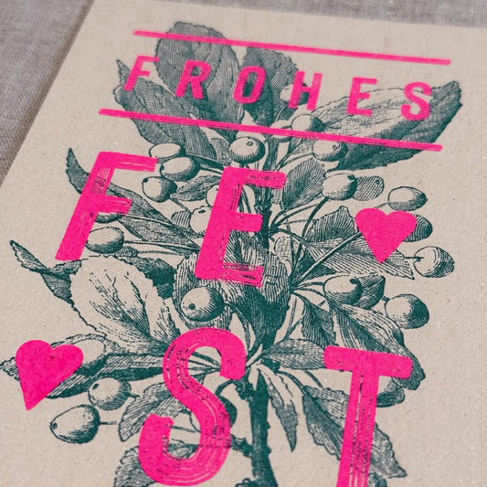 Postkarte / Typo / Frohes Fest / Pink & Teal