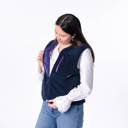 BillyBelt Ärmellose Damen-Sherpa-Weste mit Reißverschluss Marine