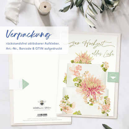 Wildblumenatelier Klappkarte 'zur Hochzeit alles Liebe' Torte mit Blumen