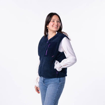 BillyBelt Ärmellose Damen-Sherpa-Weste mit Reißverschluss Marine
