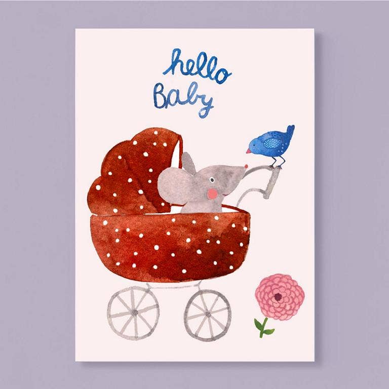 Frau Ottilie Postkarte zur Geburt *Hello Baby* mit Maus