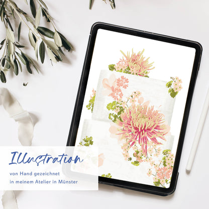 Wildblumenatelier Klappkarte 'zur Hochzeit alles Liebe' Torte mit Blumen